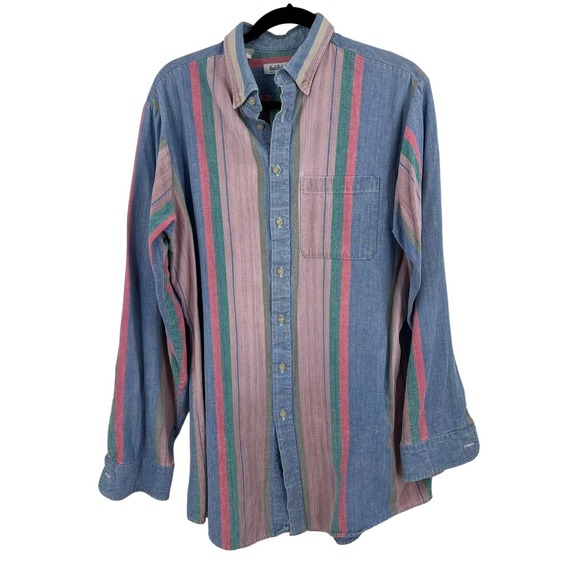 Vintage Vertical Striped Long Sleeve Shirt Button Front Y2K 90's Men's Large - Picture 1 of 10